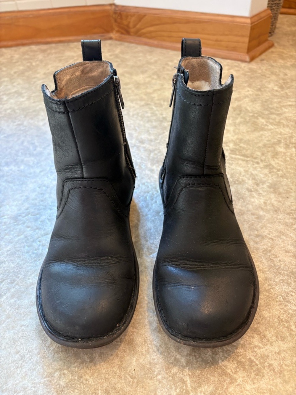 UGG Black Leather Short Sheepskin Zip Boot